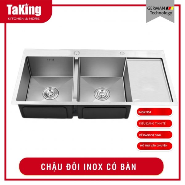 CHẬU ĐÔI INOX CÓ BÀN CR10048 KR 3.2 TAKING